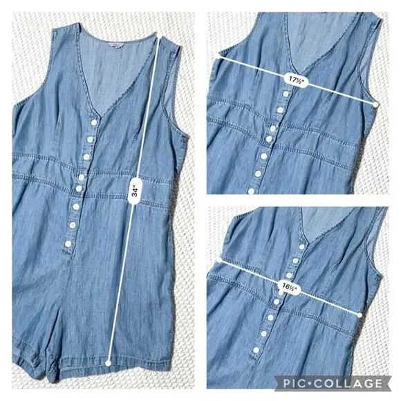 Rails SZ L Blue Chambray Denim Tank Button Front Romper - Picture 7 of 9
